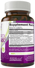 Label close-up showing Trans-Resveratrol and antioxidants