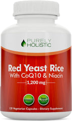 Purely Holistic Red Yeast Rice 1200mg bottle for easy daily heart-support capsules.