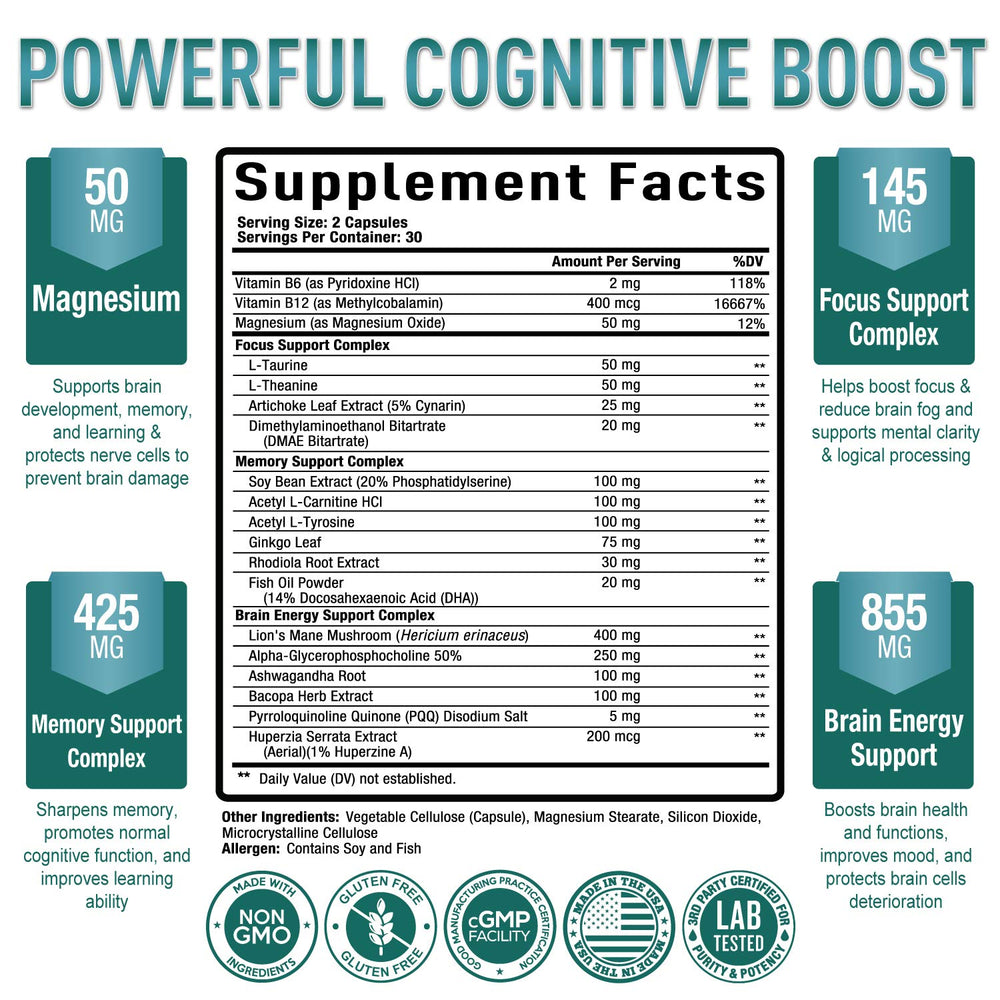 Nootropic capsules arranged in a line