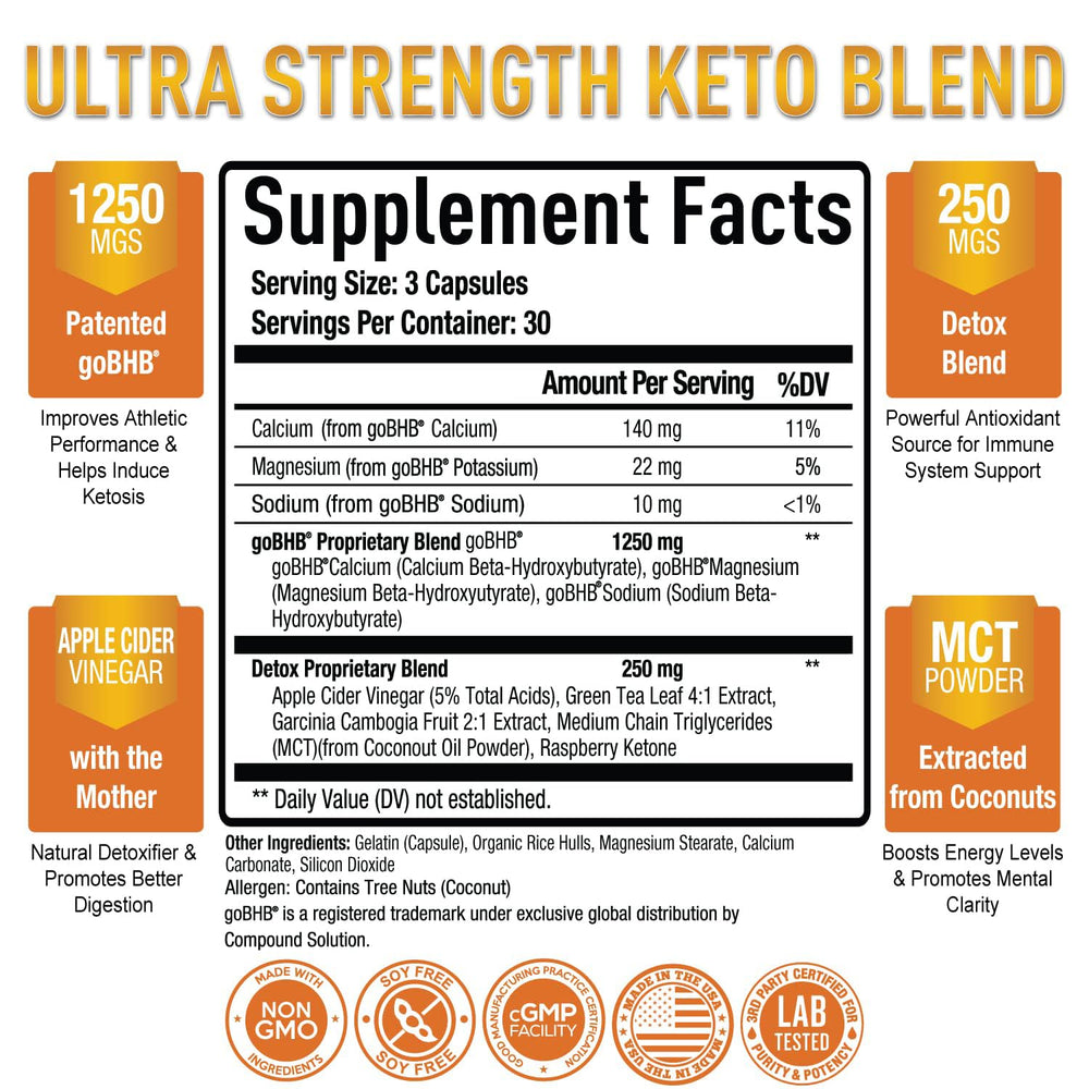 Front view of Purely Optimal Keto BHB + ACV Capsules bottle with label