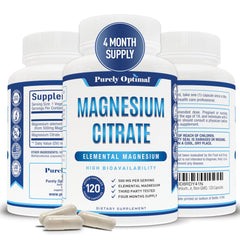 Purely Optimal Magnesium Citrate 500mg bottle front for daily digestive support