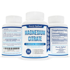Side view of Purely Optimal magnesium citrate bottle for portable use