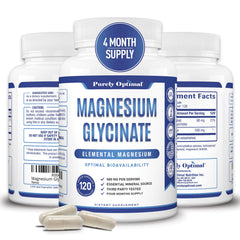 Purely Optimal Magnesium Glycinate 500mg bottle for gentle nightly relaxation and sleep support.