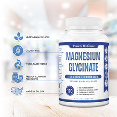 Facts panel close-up for Purely Optimal Magnesium Glycinate 500mg ingredients and dosage.