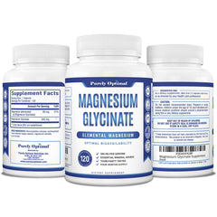 Nightstand scene with Purely Optimal Magnesium Glycinate 500mg ready for bedtime.