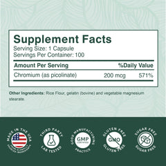 USA-formulated PurePremium Chromium Picolinate ingredients