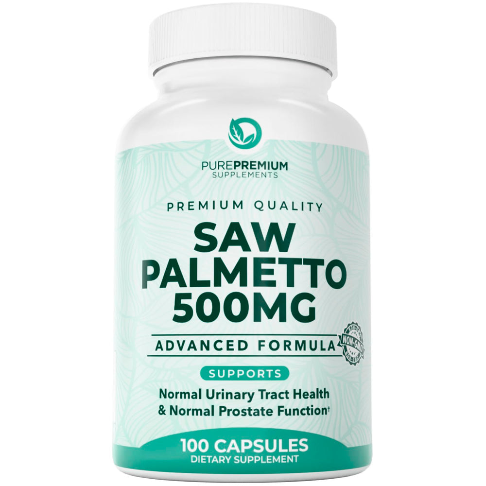 PurePremium Saw Palmetto 500 mg bottle with 100 tablets