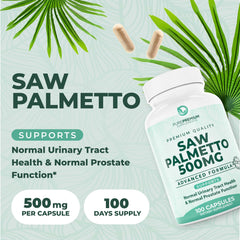 Close-up of PurePremium saw palmetto capsules
