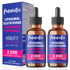 Front view of PureRootss Liposomal Glutathione Pack 2 bottles (2 oz each).