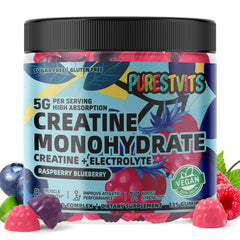 PURESTVITS Creatine Monohydrate Gummies bottle and gummies hero image