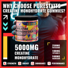 Back of PURESTVITS Creatine Monohydrate Gummies bottle showing nutrition information