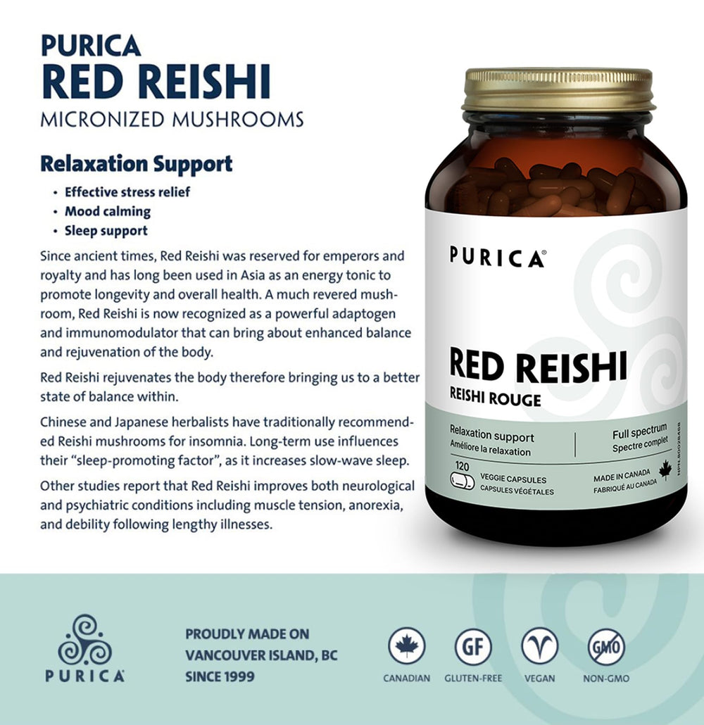 PURICA Red Reishi capsules arranged