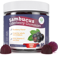 Purify Life Sugar-Free Elderberry Gummies bottle label with Vitamin C & Zinc