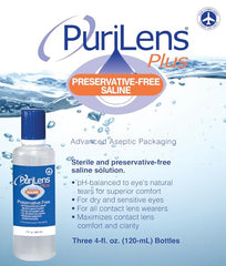 Purilens Plus preservative-free saline 120 ml bottle – 3-pack (side)