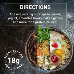 PURIS Pea Protein Crisps yogurt topping demonstrates easy protein boost for breakfast.