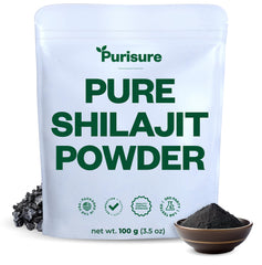 Purusure Shilajit powder jar front for natural energy support.