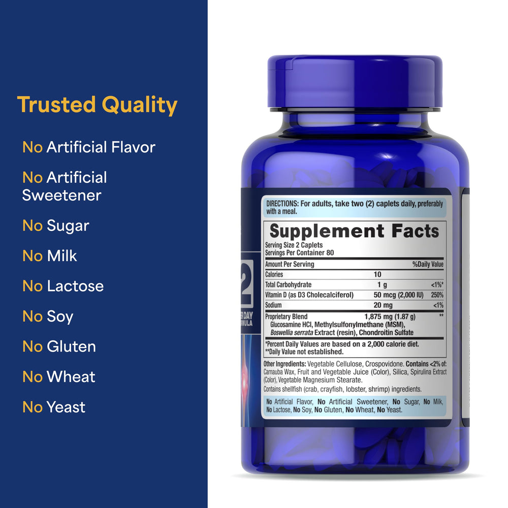 Joint health supplement packaging highlighting key ingredients