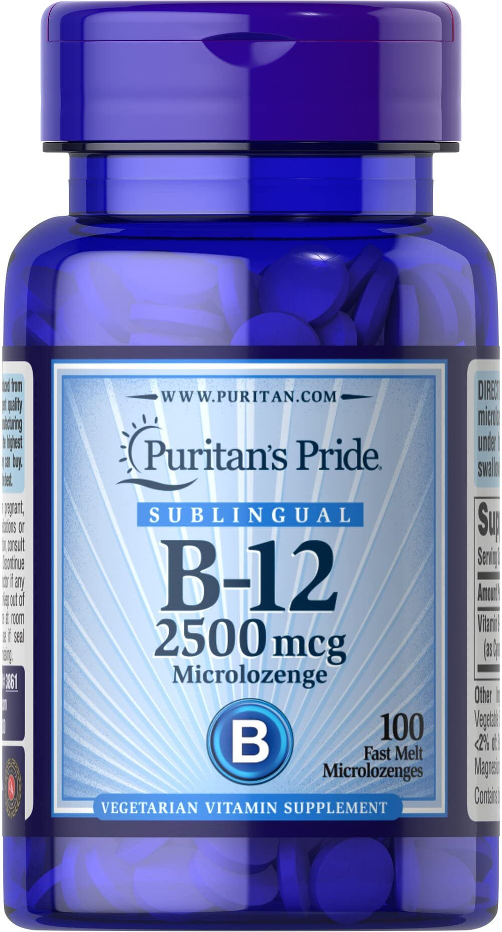 Puritan's Pride Vitamin B-12 2500 mcg microlozenges - 100 count packaging front