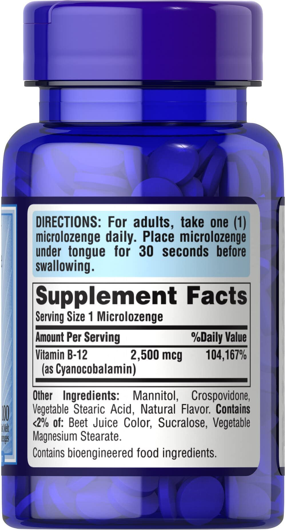 Supplement facts and ingredients for Puritan's Pride B-12 microlozenges