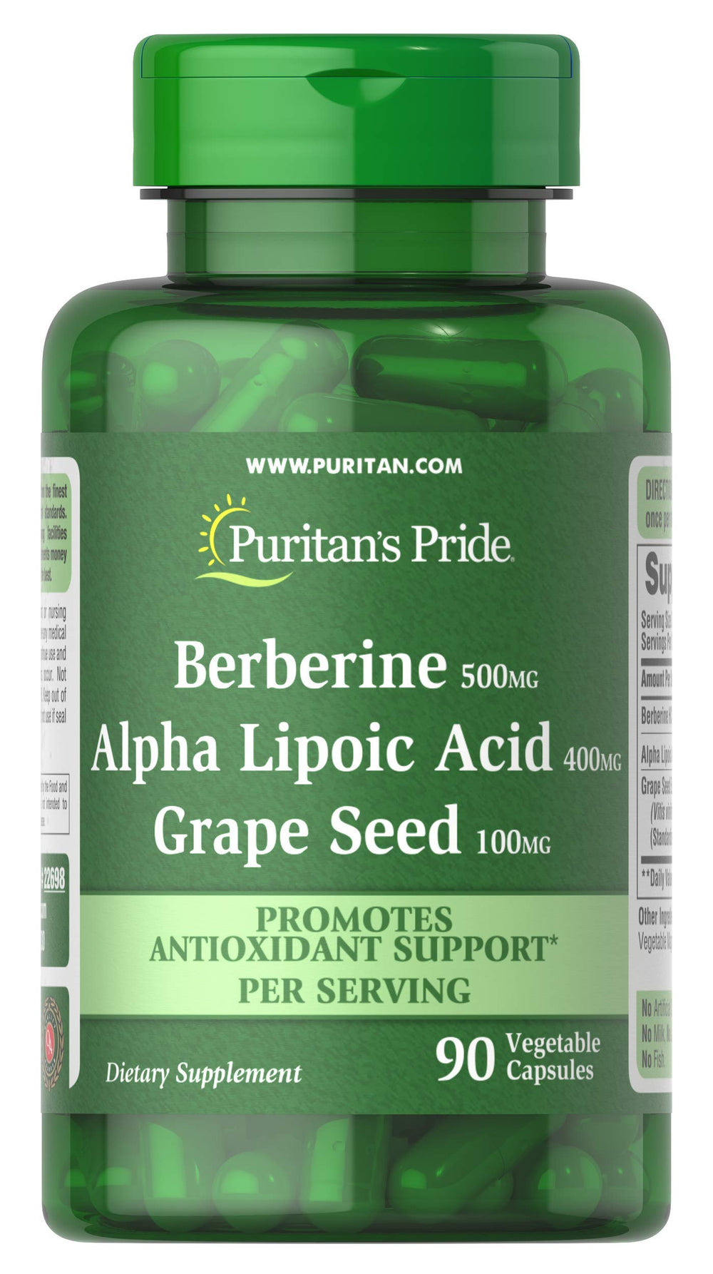 Puritan's Pride Berberine, Alpha Lipoic Acid & Grape Seed supplement bottle