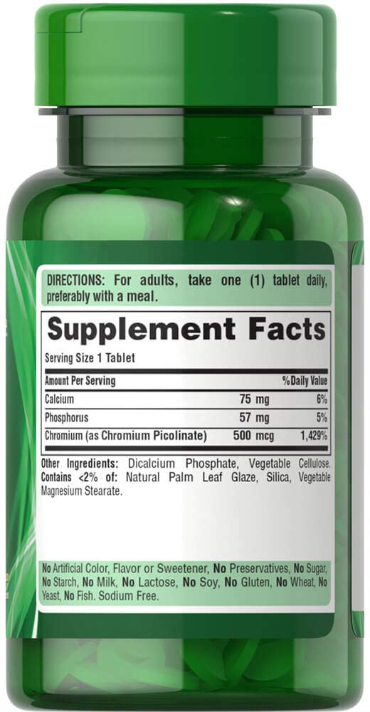 Chromium Picolinate supplement bottle label