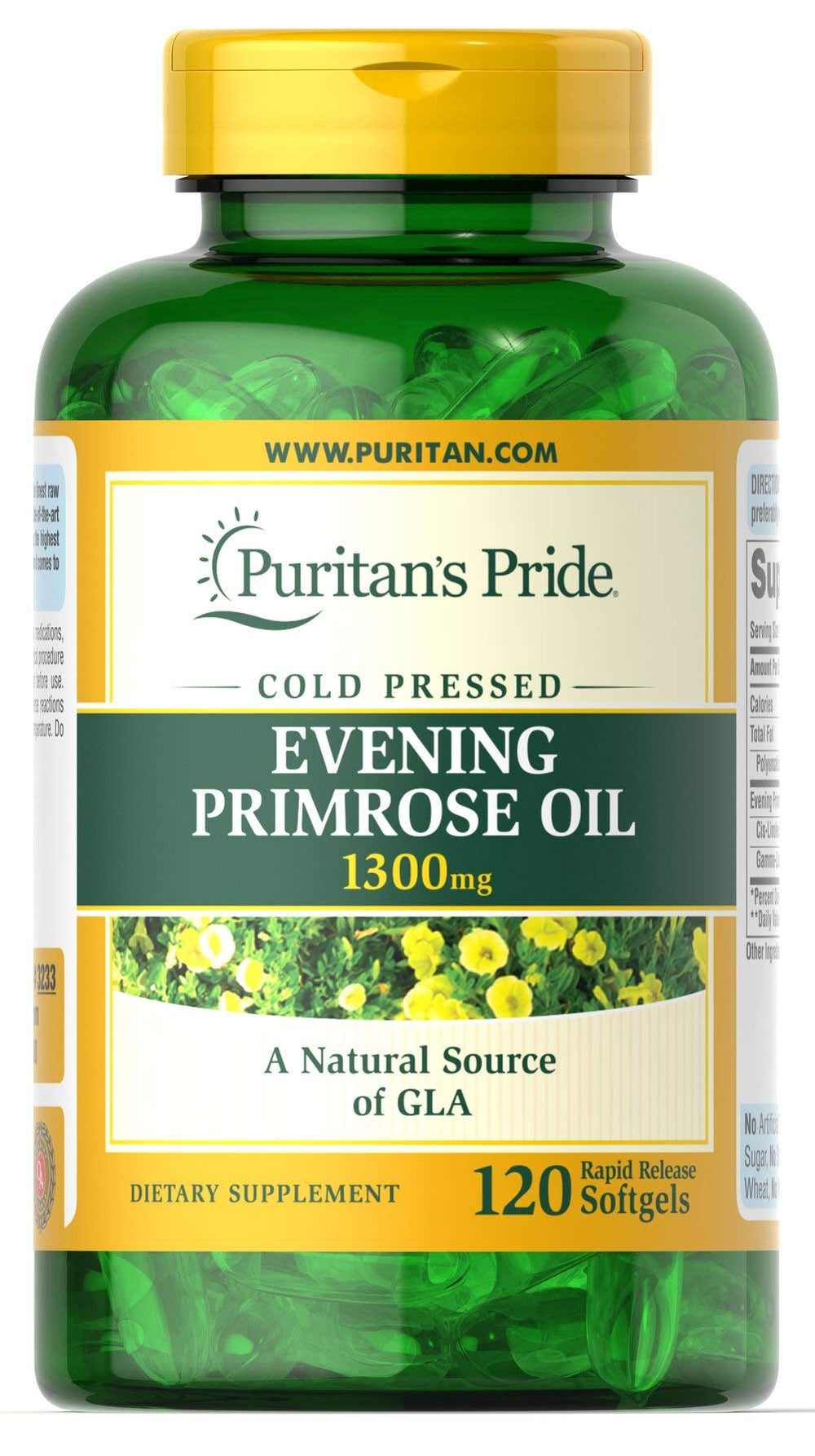 Puritan's Pride Evening Primrose Oil 1300 mg Softgels, 120 Count – bottle and packaging
