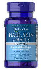 Puritan's Pride Hair, Skin & Nails Formula 60 Caplets bottle