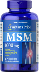Puritan's Pride Joint Support MSM rapid release capsules bottle supports joint health and everyday mobility.