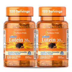 Front view of Puritan's Pride Lutigold Lutein 20 mg with Zeaxanthin two-pack bottle