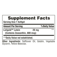 Side view of Puritan's Pride Lutigold Lutein 20 mg with Zeaxanthin bottle