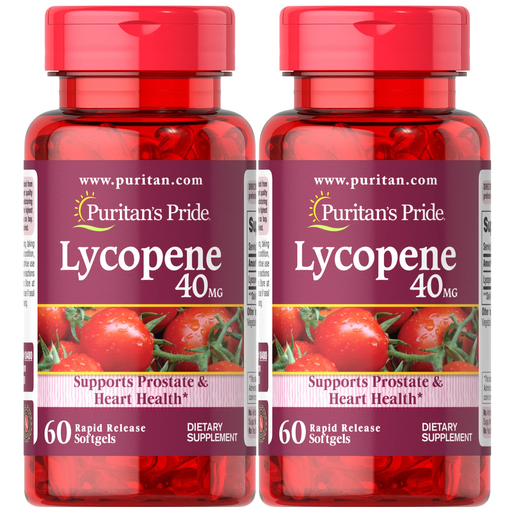 Front view of Puritan's Pride Lycopene 40 mg 2-pack bottle