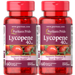Front view of Puritan's Pride Lycopene 40 mg 2-pack bottle