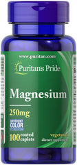 Puritans Pride Magnesium 250 mg caplets bottle front label