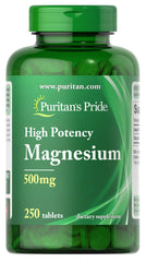 Puritans Pride Magnesium 500 mg supplement bottle with 250 tablets (250 count)
