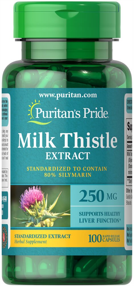 Puritans Pride Milk Thistle Standardized 250 mg Silymarin Capsules – 100 Count bottle