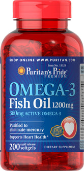 Puritan's Pride Omega-3 Fish Oil 1200mg bottle – front view