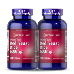 Front view of Puritan's Pride Red Yeast Rice 600mg 2-pack bottle label