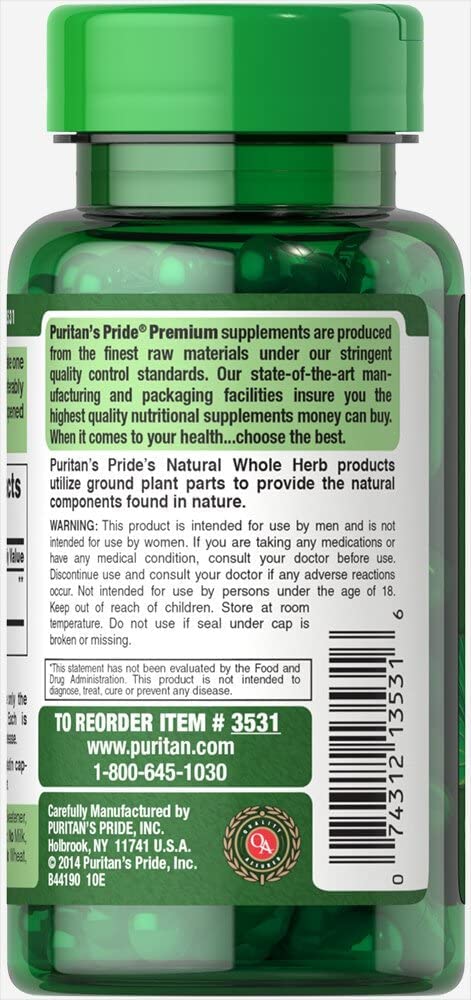 Puritan's Pride Saw Palmetto capsules bottle label