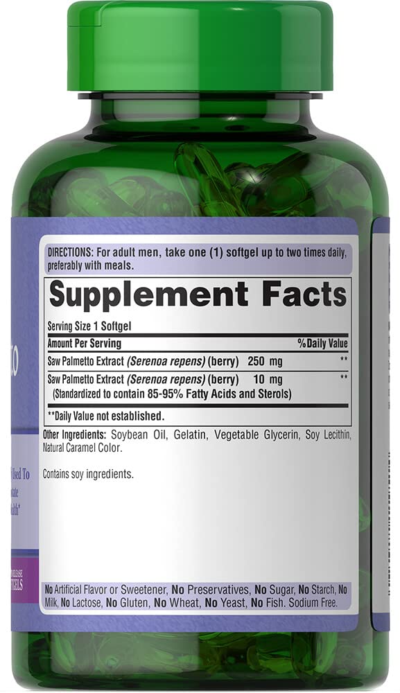 Saw Palmetto extract supplement ingredients panel