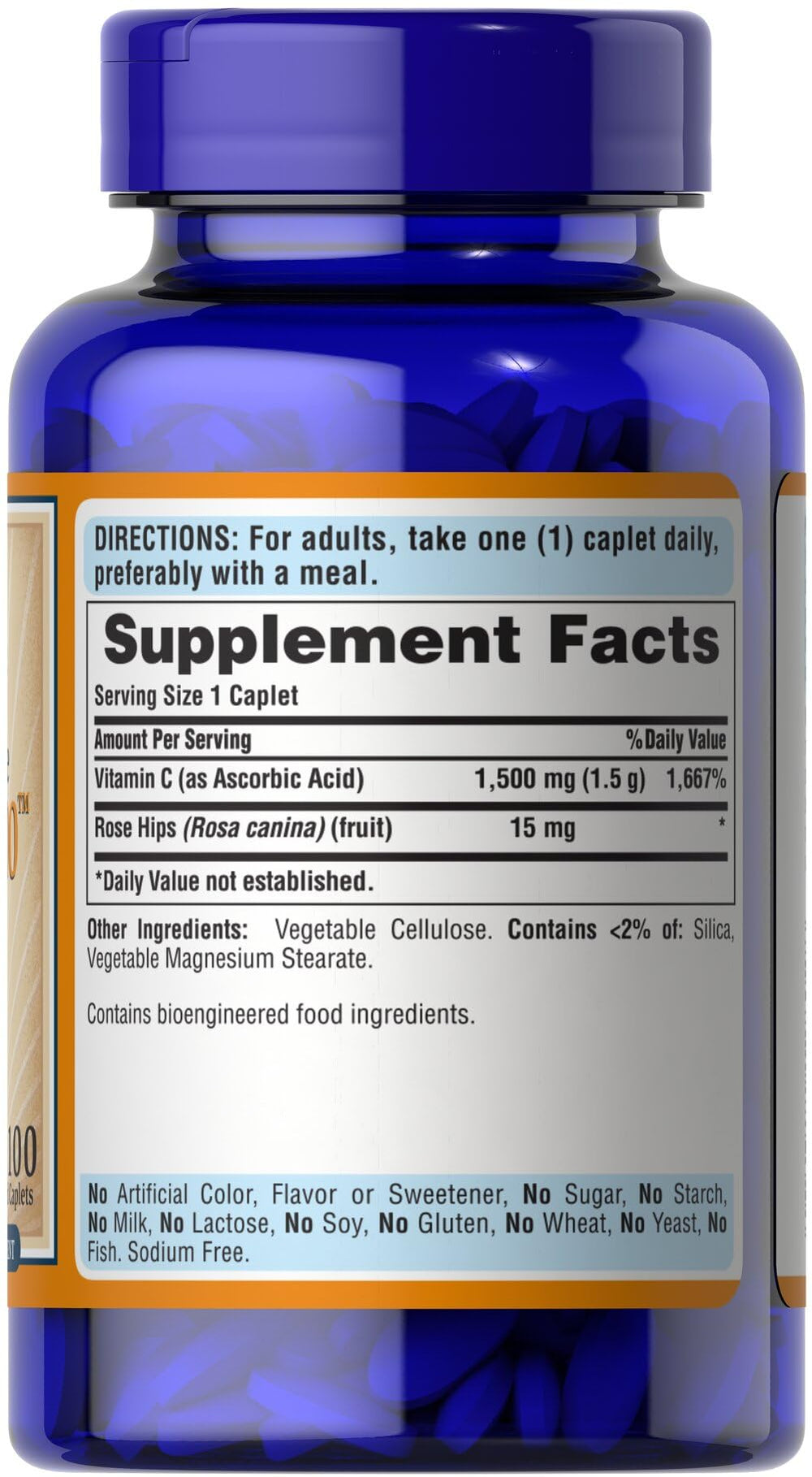 Supplement facts and ingredients on Puritan's Pride bottle