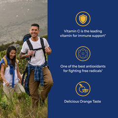 Close-up of orange-flavored Puritan's Pride Vitamin C-500 mg chewables with Rose Hips