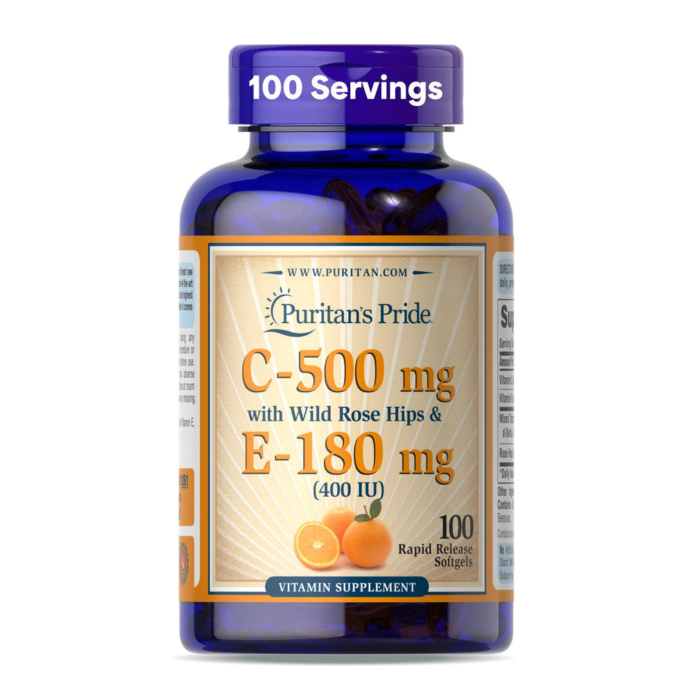 Puritan's Pride Vitamin C 500 mg with Rose Hips and Vitamin E 400 IU bottle