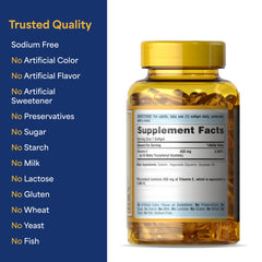 Gluten-free vitamin E softgels label