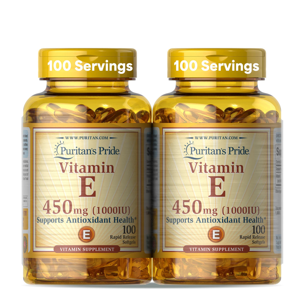 Puritan's Pride Vitamin E 450 mg (10,000 IU) rapid-release softgels in a two-pack bottle
