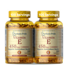 Puritan's Pride Vitamin E 450 mg (10,000 IU) rapid-release softgels in a two-pack bottle