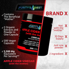 Supplement facts panel for Purity ACV capsules