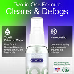 Spraying Purity Fog Stopper onto glasses for anti-fog application