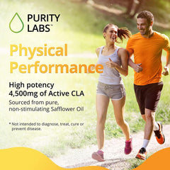 Purity Labs CLA 4500MG bottle on desk with ingredients