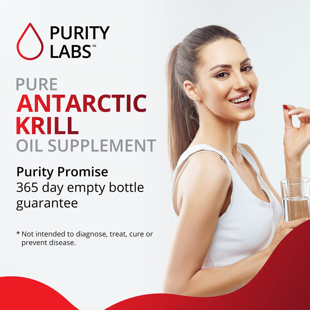 Nutrition facts panel on Purity Labs Krill Oil bottle