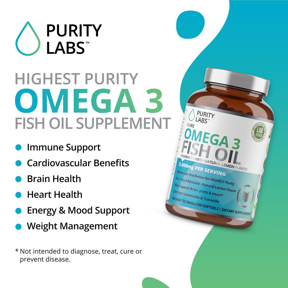 180 softgels of Purity Labs Omega-3 3000mg
